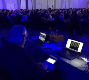 Andrew captioning a tech conference